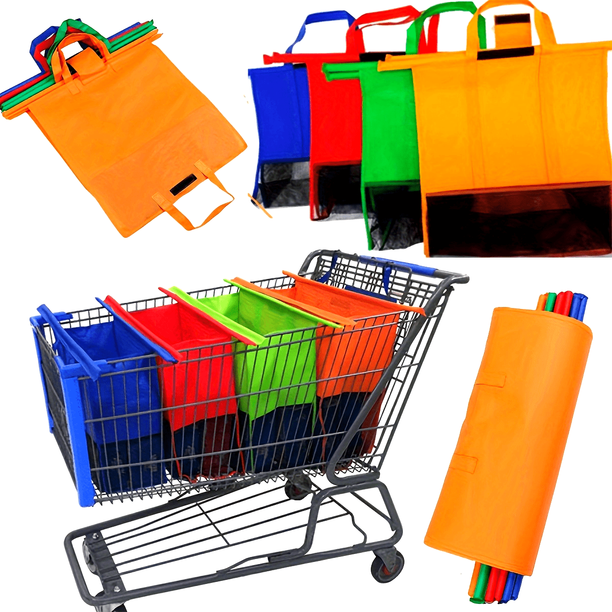 4Pack Reusable Grocery Shopping Cart Bags with Handles