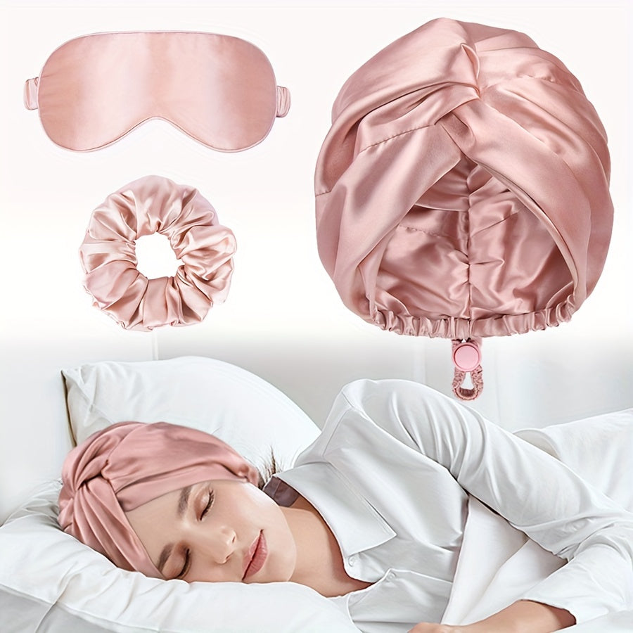 Ellitina SilkFeel 3pc Hair Care Set with Adjustable Sleep Cap  Eye Mask